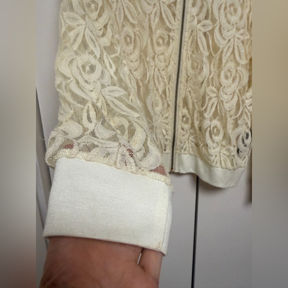 Cream Lace Zip Bomber Jacket by - Picture 2 of 4